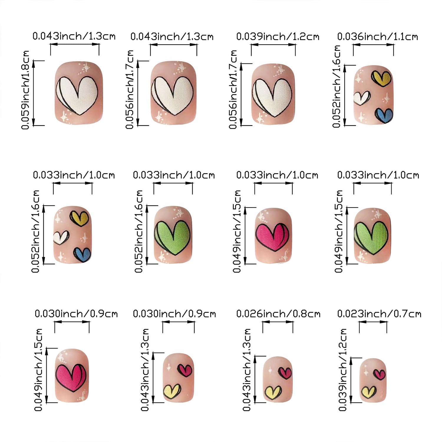 Matte Valentine's Day Press on Nails Short Square Fake Nails Colorful Cartoon Heart Acrylic Nails with Design Reusable Stick on Nails Glue on Nails for Women - Image 4