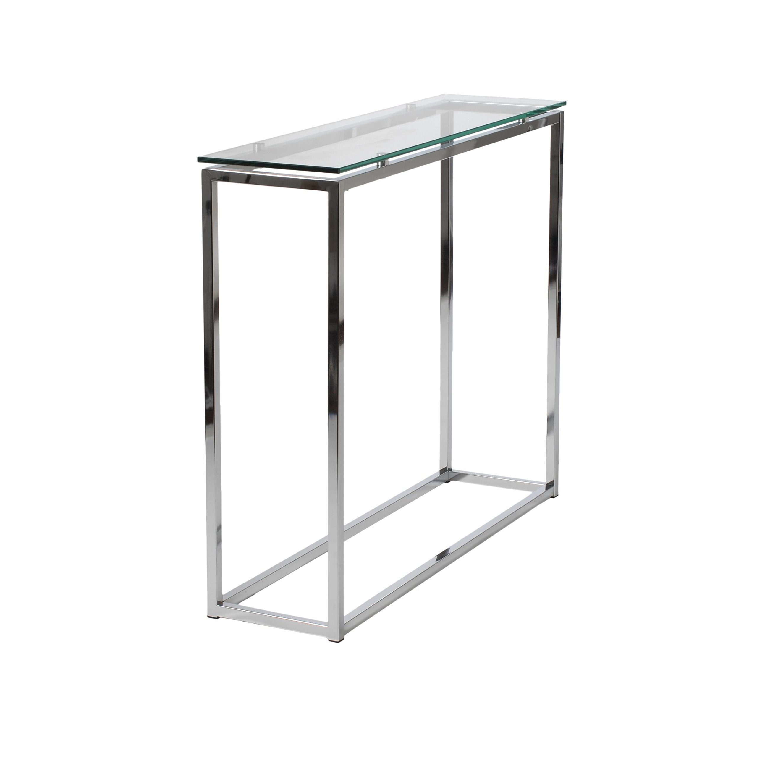 Euro Style Sandor Clear Glass Top Console Table, Chromed Steel Base