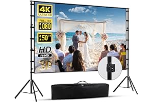 150"-Projector-Screen-with-Stand,HUANYINGBJB Outdoor Projection Screen, Portable 16:9 4K HD Rear Front Movie Screen with Carry Bag for Theater Backyard Movie Night,Cinema School, Churches, Parties