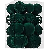 30pcs Velvet Christmas Ball Ornaments, Flocked Shatterproof Christmas Ornaments Hanging Xmas Tree Decorations Set for Home Party Holiday Decor (Multi-Size, Dark Green)