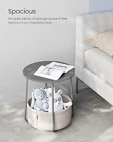 VASAGLE Round End Table with Fabric Basket Cement Grey Cloud White LET223G49 view 3