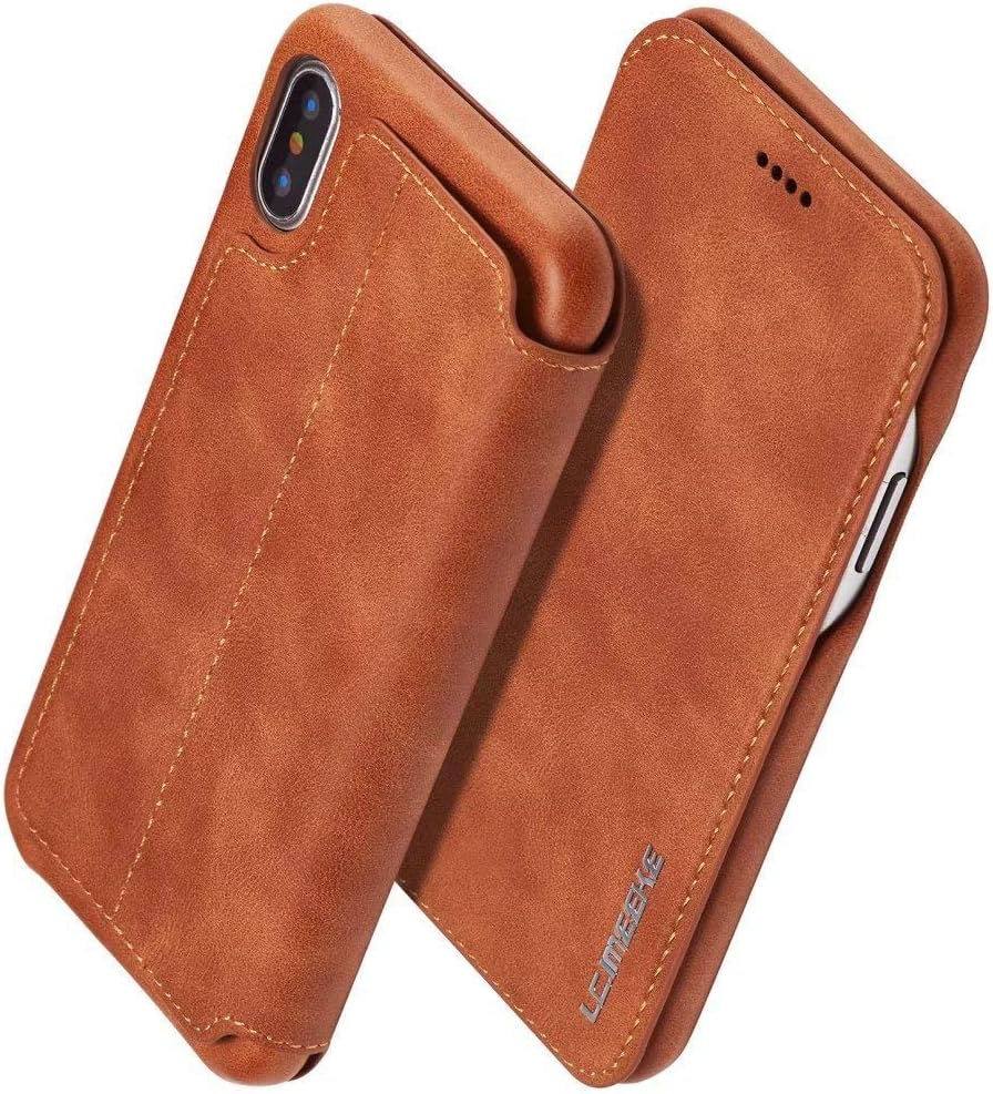 yaamya mobile accessories Leather Flip Wallet Case with Magnetic Closure for iPhone X/Xs (Brown)
