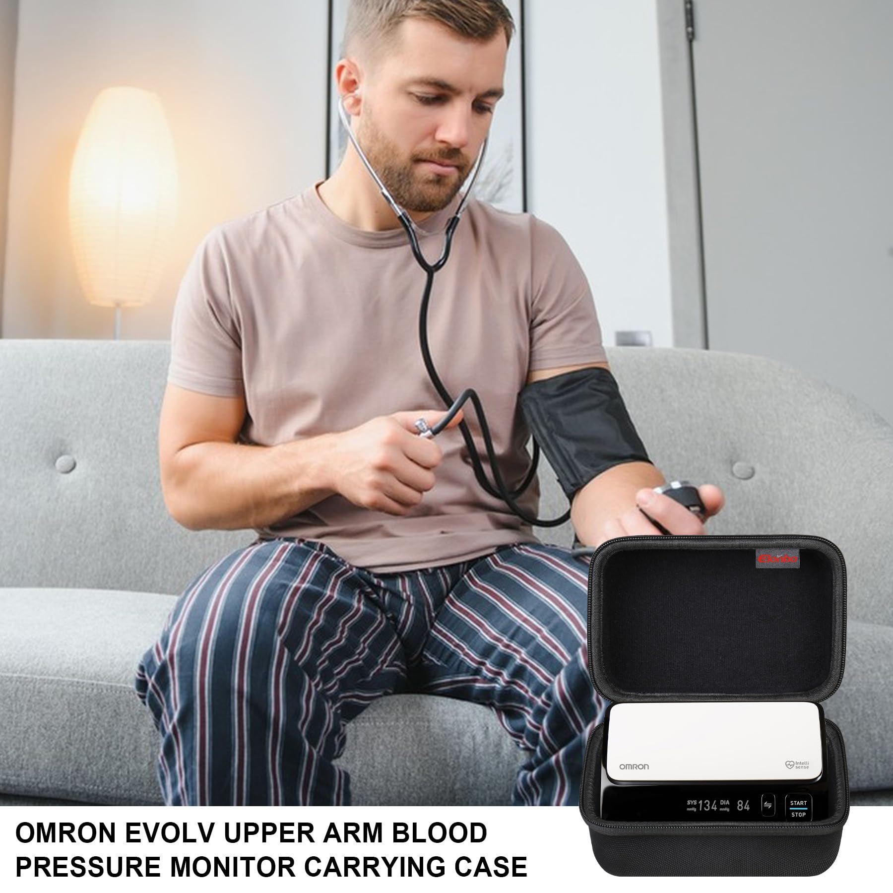 Elonbo Carrying Case for OMRON Evolv Bluetooth Wireless Upper Arm Blood Pressure Monitor, OMRON Evolv BP7000 Portable One-Piece BP Monitor Storage Holder, Black