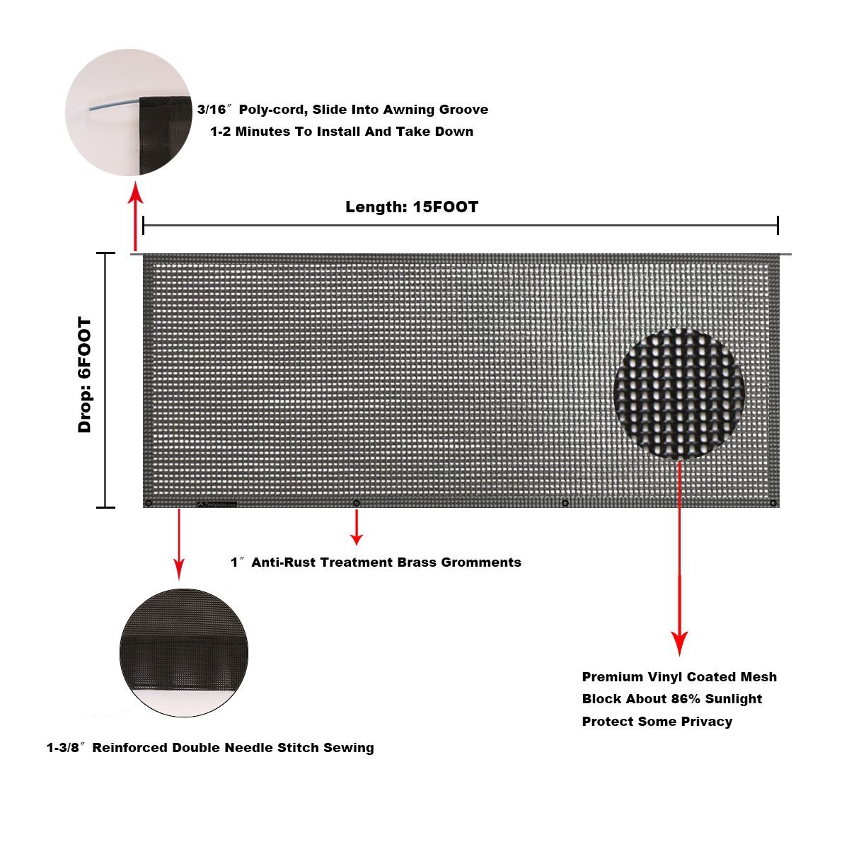Amazoncom Tentproinc RV Awning Shade Screen 6X15 Black Sunshade