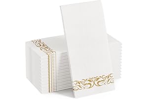 FOCUSLINE 100 Linen Feel Bathroom Napkins, Soft and Absorbent Disposable Guest Towels, Cloth-Like Paper Hand Towels Decorative Napkins for Dinners, Parties, Weddings or Events, Gold, 12" x 17"