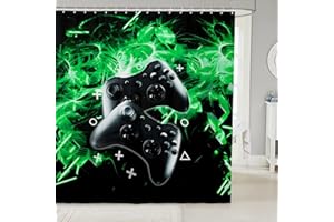 FEELYOU Gamepad Shower Curtain for Stalls Bathtubs Modern Gamer Bathroom Shower Curtain Set Video Game Bath Curtain Room Decor Novelty Gradient Action Buttons Decor Waterproof Bathroom Curtains 72Wx72L