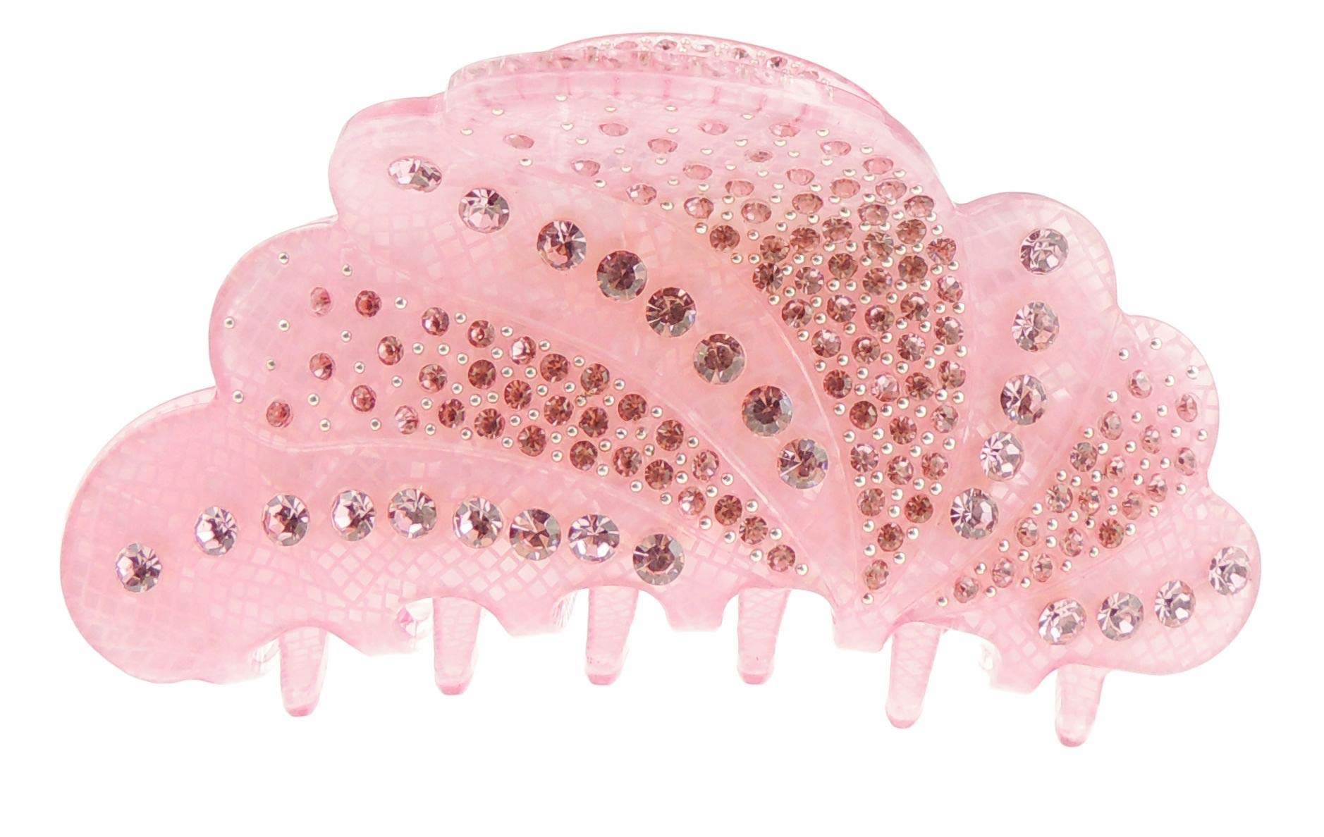 Extra Sparkly Women Girls Crystal Diamante Rhinestone Gems Wave Jaw Clip Octopus Clamp Grip Bridal Wedding Party Styling Fine Thin Medium Short Hair Accessories Butterfly Claw Peacock Wings (Pink)