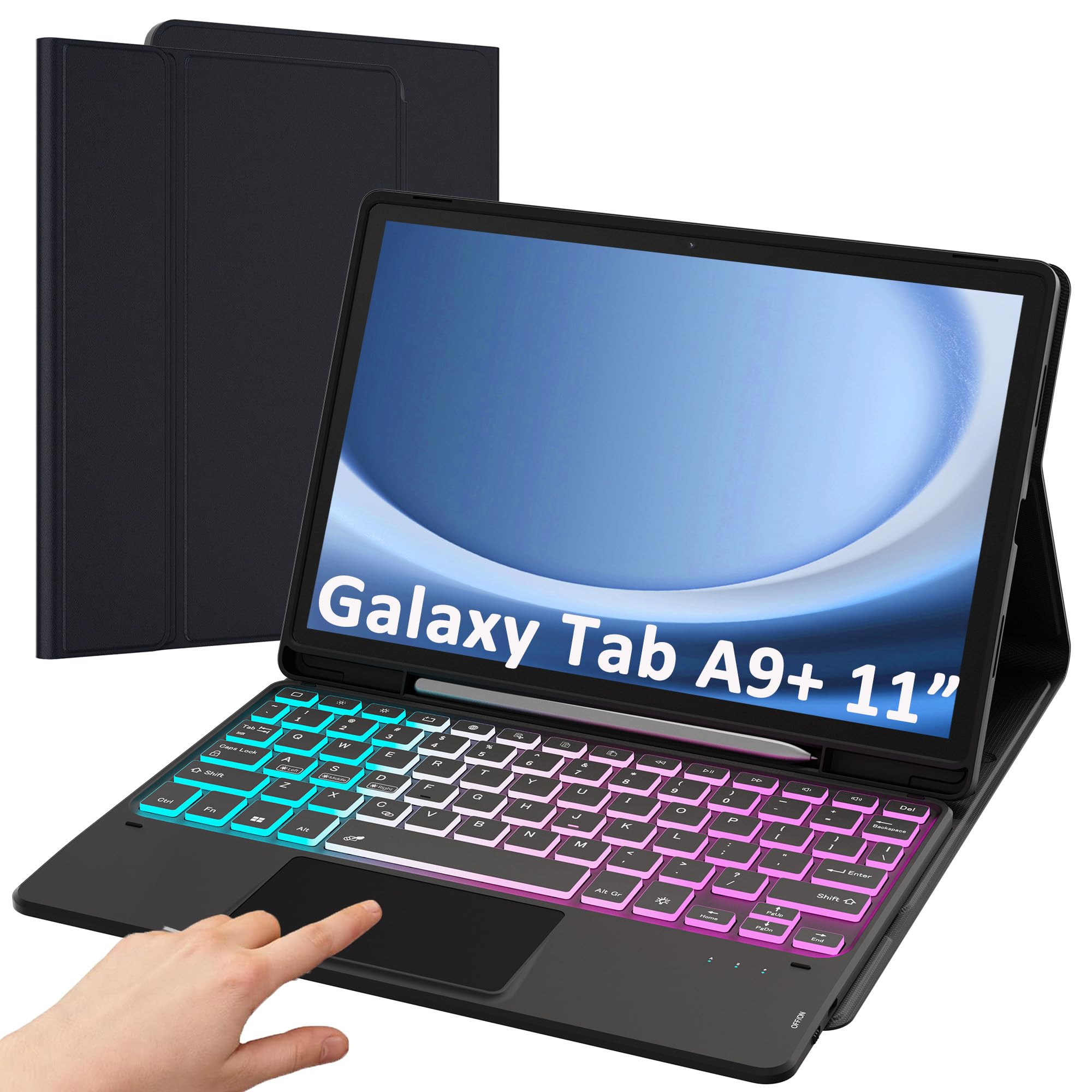 Photo 1 of for Samsung Galaxy Tab A9+ 5G/A9 Plus 11" Keyboard Case: 3 Zone 7 Colors Backlit Trackpad Keyboard for 11 inch Galaxy Tab A9+ Plus 2023 - Detachable Smart Touchpad Wireless Keyboard Folio Tablet Cover