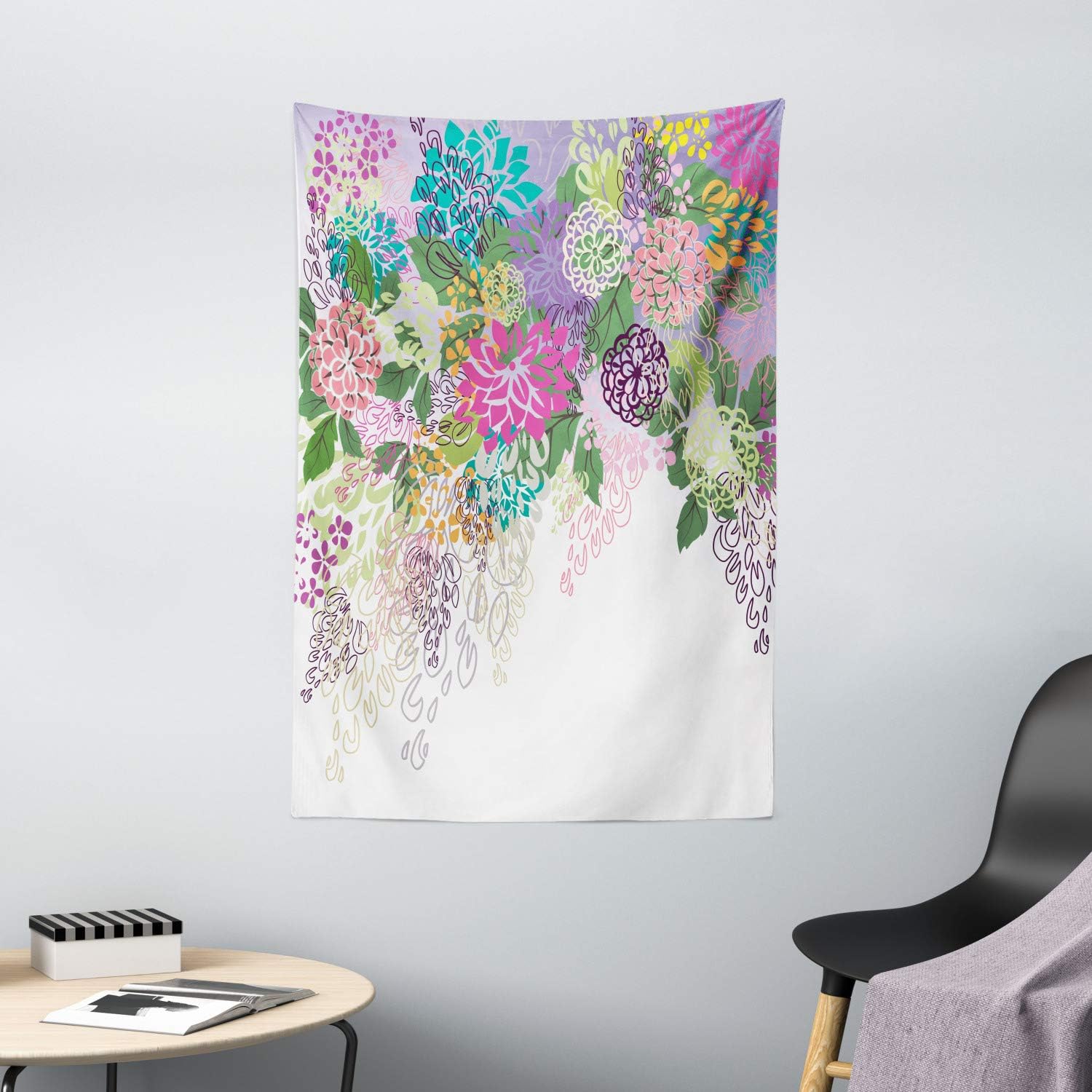Ambesonne Flower Tapestry, Hand Drawn Style Graphic Floral Print Nature Inspiration Vintage Old Bohemian, Wall Hanging for Bedroom Living Room Dorm Decor, 40" X 60", White Violet: Home & Kitchen