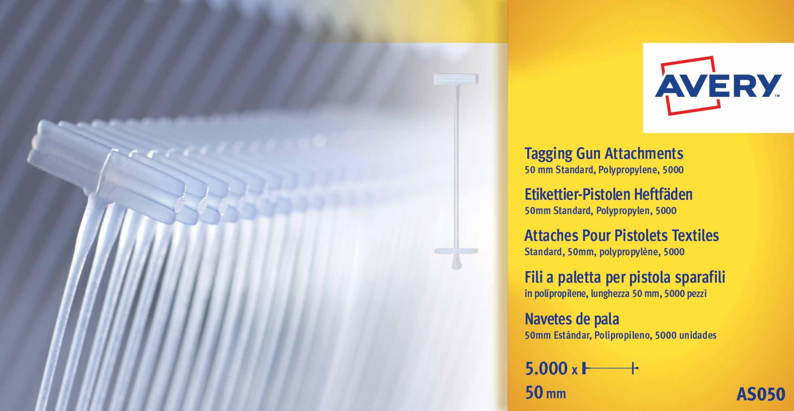 Avery AS050 Tag Attachments for Standard Tagging Gun (50 mm, Box of 5000) - Clear