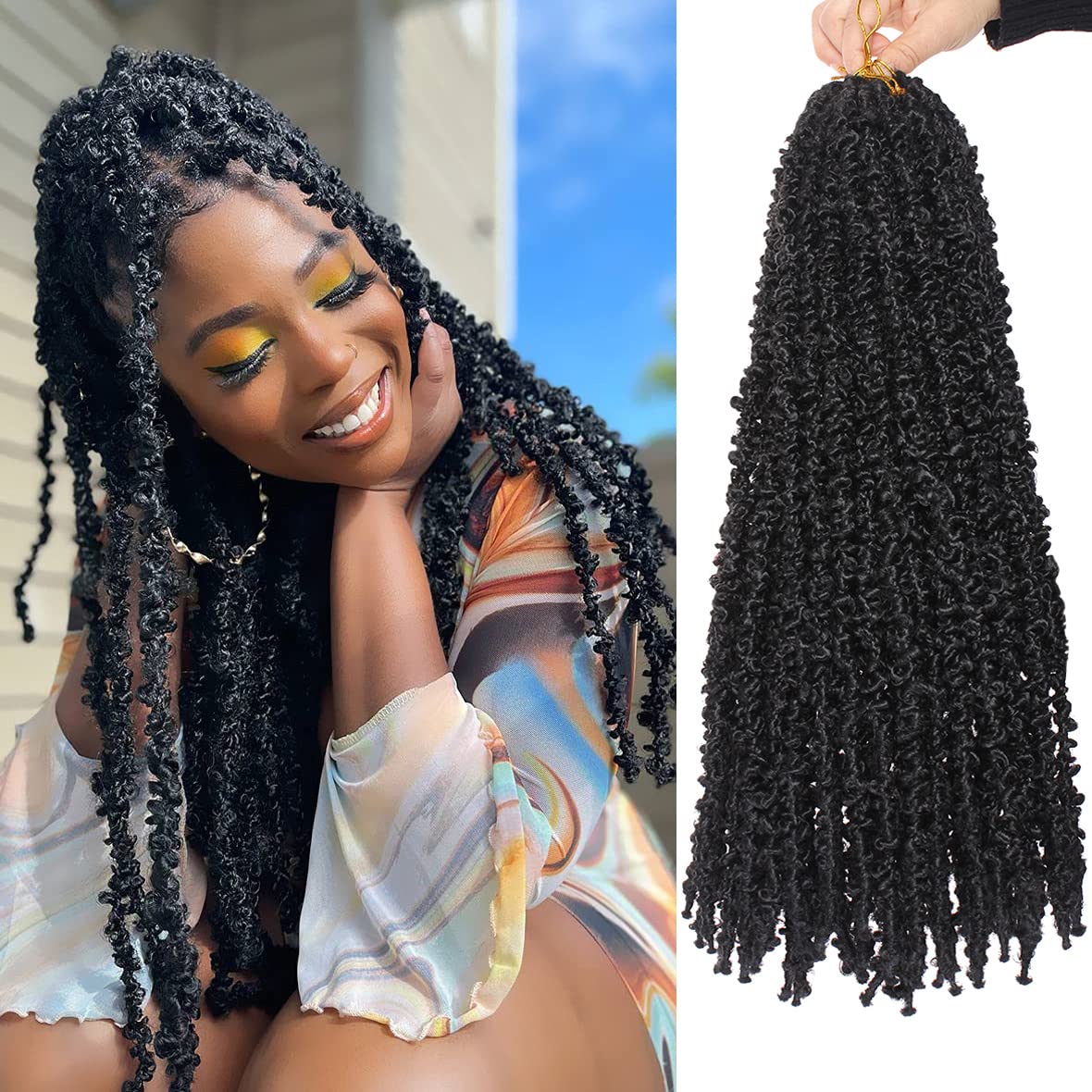 Leeven 24 Inch Butterfly Faux Locs Crochet Hair Pre Looped Distressed Locs Crochet Braids 6 Packs Synthetic Butterfly Crochet Braids Hair Extensions 1B# — image 1