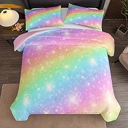 NINENINE Girls Bedding Twin Size 5PCS Rainbow