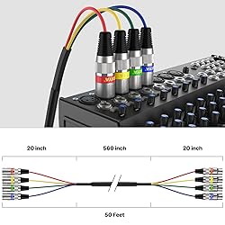 EBXYA 50 Ft 4 Channel XLR Snake Cable - 4 Colored