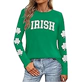 LAZYCHILD St Patricks Day Shirt Women: Lucky Shamrock Tshirt Saint Patricks Day Green Clover Long Sleeve Tops