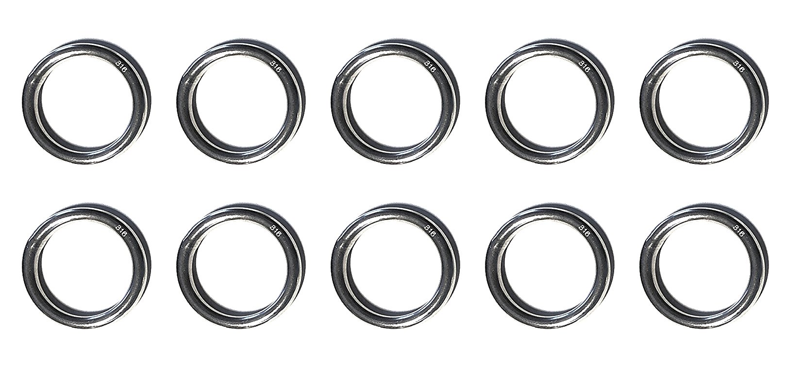 10 Pieces Stainless Steel 316 Round Ring Welded 1/4" x 1" (6mm x 25mm ID) Marine Grade