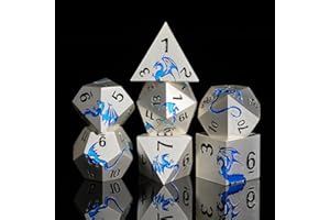 Metal DND Dice, HNCCESG Dragon Metallic D&D Dice Set 7 PCS for Dungeons and Dragon TTRPG Games, Polyhedral RPG Dice Set with Gift Box(Matte Silver Blue)