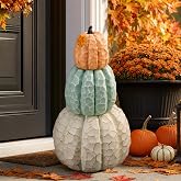 Wesiti 1 Pcs 21.3'' Large Faux Stackable Pumpkins Outdoor for Front Porch | 3-tier Fall Resin Fake Stacked Pumpkins, Rustic Farmhouse, for Autumn Thanksgiving Harvest Halloween Door Yard Decor