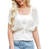 GRACE KARIN 2026 Women Short Sleeve Crochet Cardigan Summer Draped V-Neck Bolero Shrug Sweater Hollow Out Beach Cover Up