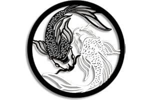 Creoate Home Decor Wall Art Wooden Koi Fish Wall Art Black and White Yin Yang Themed Zen Wall Mount Plaque Decor for Yoga Room Bathroom Living Room Farmhouse, 12x12 Inch
