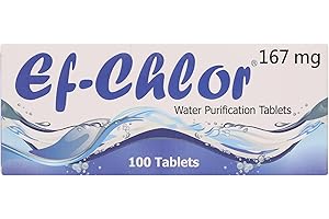 Ef-Chlor Water Purification Tablets/Pills (167 mg - 100 Tablets) - Potable Water Treatment for Emergencies, Survival, Travel, and Camping, Purificador De Agua (5.2-6.6) Gallons Water in 1 Tablet