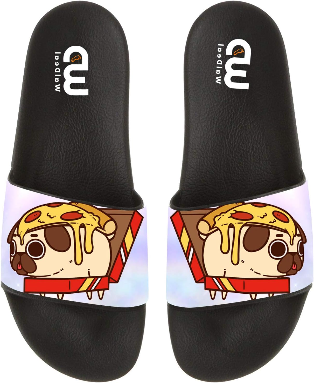 OriginalHeart Cartoon Pug with Pizza Print Summer Slide Slippers for Men Women Kid Indoor Open-Toe Sandal Shoes
