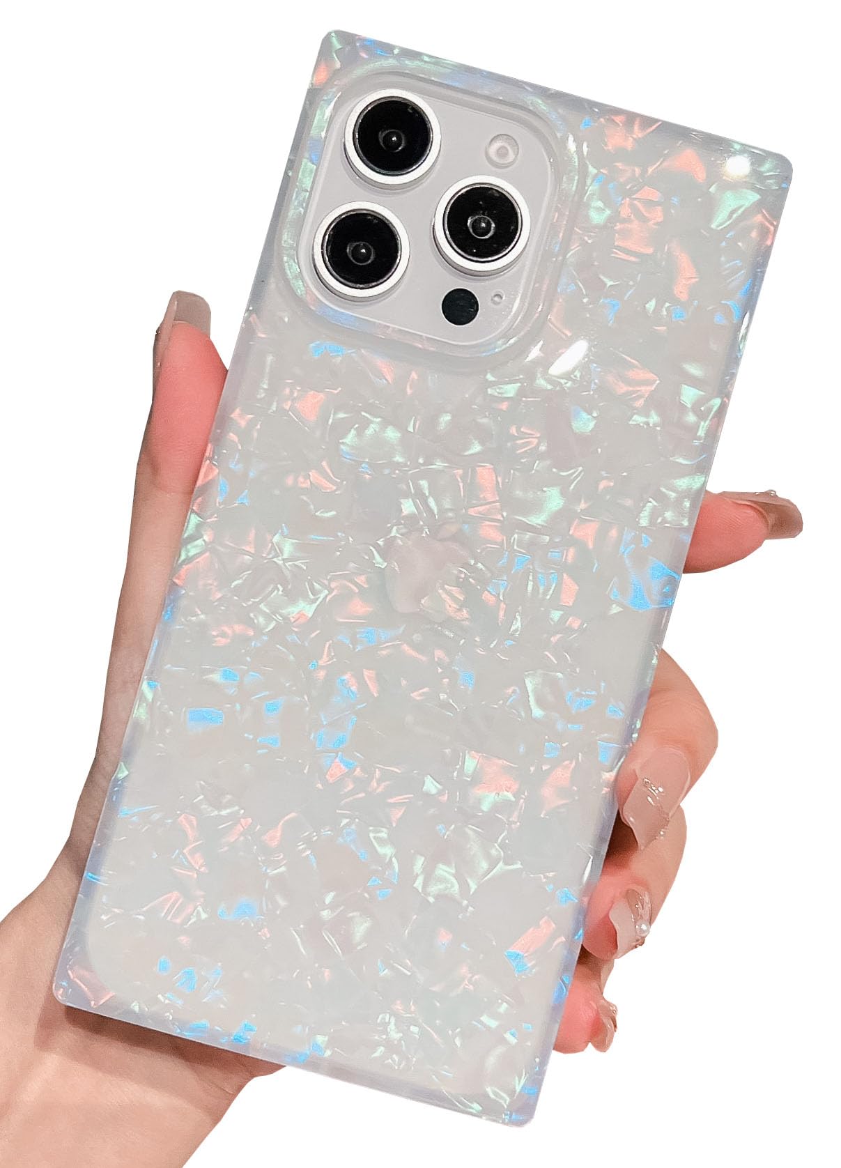 Photo 1 of KERZZIL Cute Girly Rectangle Compatible with iPhone 16 Pro Max Case, Slim Colorful Sparkle Glitter Mother Shell Pearl Pattern Translucent Soft TPU Protective Bumper Cases Cover(Pearl,16 Pro Max)