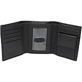 MARSHAL Genuine Leather Kids Slim Compact ID and Coin Pocket Trifold Boys Wallet Black