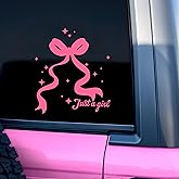 Just A Girl Car Decal Pink Bow Cute Motivation Positive Gifts Car Mirror Accessories Affirmations Funny Vinyl Decal Waterproof 8 Inches Bumper Decal Gifts for Mom Dad Friend Coworker