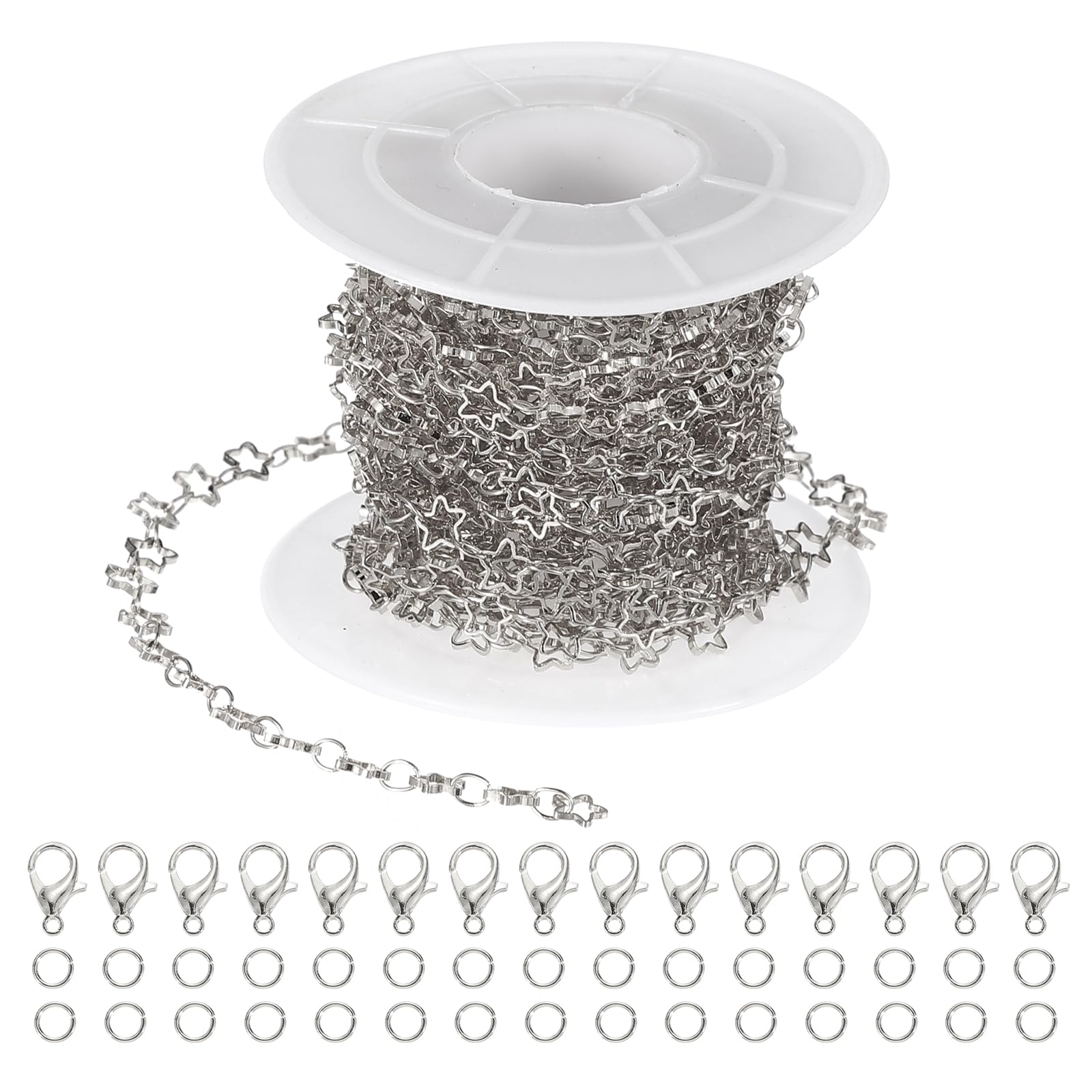 PATIKIL Copper Jewelry Chain, 16Ft Star Link Cable Chains for Necklace Earring Bracelet Findings Jewelry Making Trucker Hat Chains, Silver