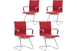 Wahson Office Guest Chairs, 4 Pack Reception Chairs for Waiting Room/Conference Room, with Faux Leather and Sled Base, Dark Red