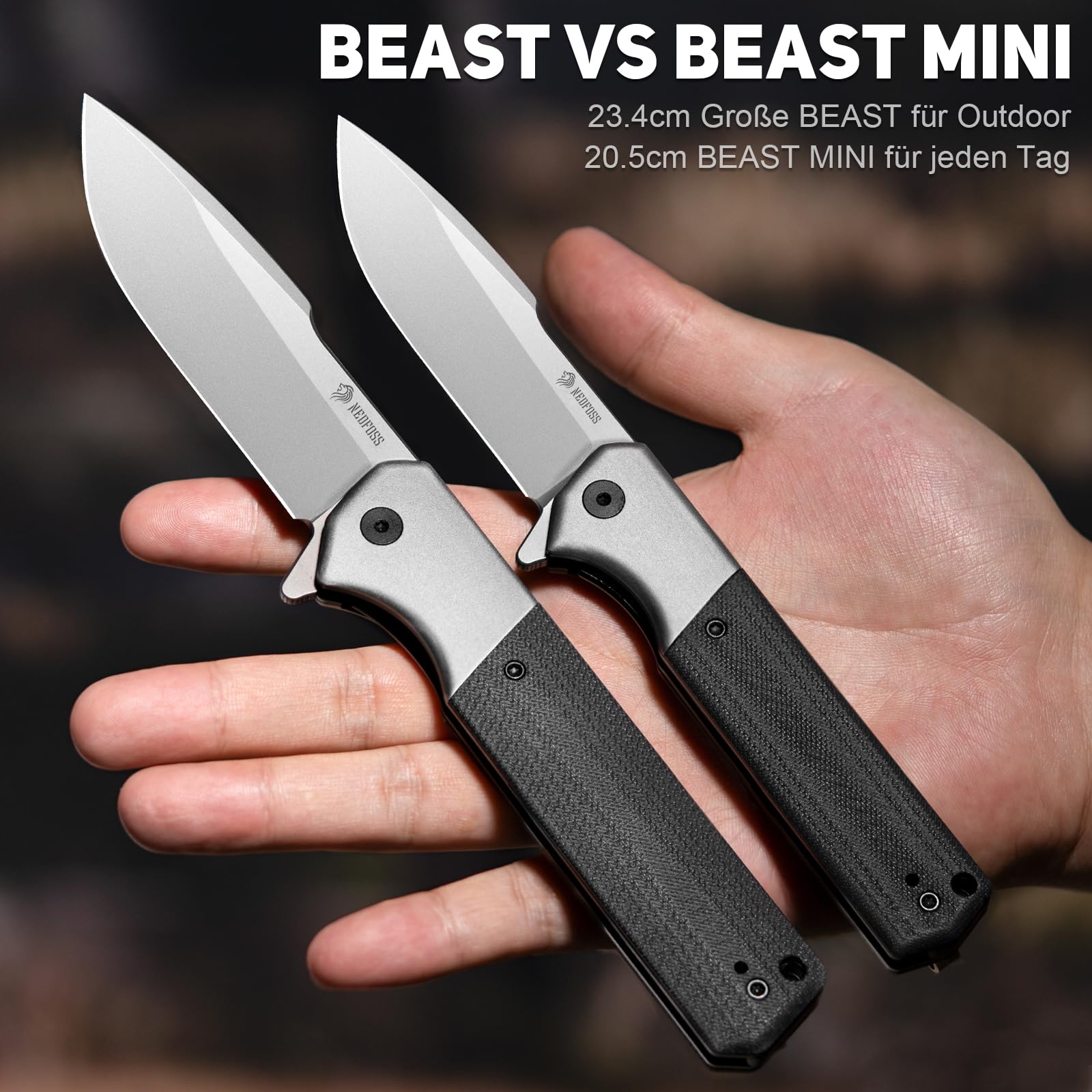 NedFoss BEAST Klappmesser, Klingenlänge 10cm aus D2 Stahl Taschenmesser mit G10 Griff, Einhandmesser mit Liner Lock & Kugellager, Outdoor Messer mit Clip, Survival Messer für Sammlung & Geschenk 5