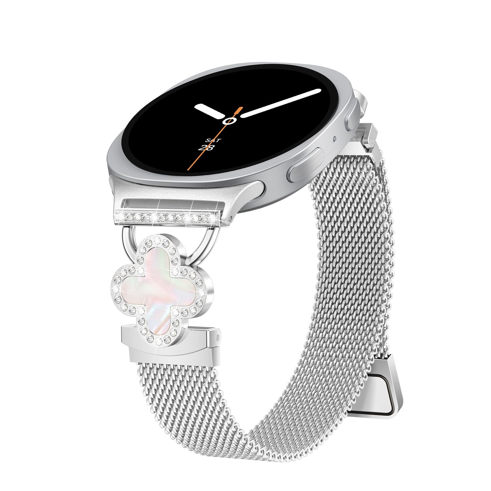 Slim Metal Bands for Samsung Galaxy Watch 8 Band 40mm 44mm/8 Classic 46mm, Milanese Stainless Steel Mesh Loop Magnetic Strap Floral Dressy Wristband for galaxy 8 watch bands for women correa para