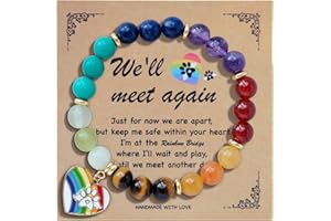 FUFYUKEY Pet Memorial Gifts, Pet Sympathy Gift, Rainbow Bridge Bracelet for Beloved Dog Cat, Loss of Dog Sympathy Gift, Mixed Color Bead 7 Chakra Pet Memorial Gift, Love Paw Print Dog Memorial