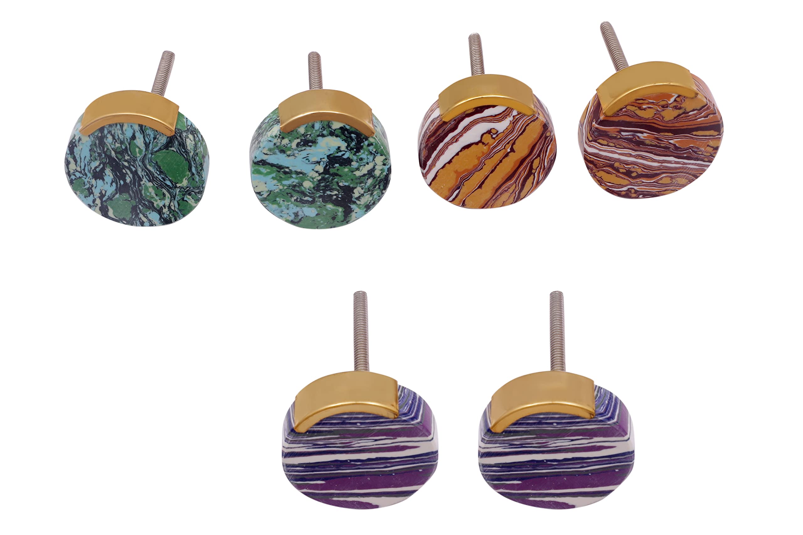Nacnic Set of 6 Round Stone knobs | Beautiful Handles in Turquoise, Earth and Blue | Suitable for wardrobes, cupboards, Drawers, Doors... Elegant Multi-Purpose Handles.