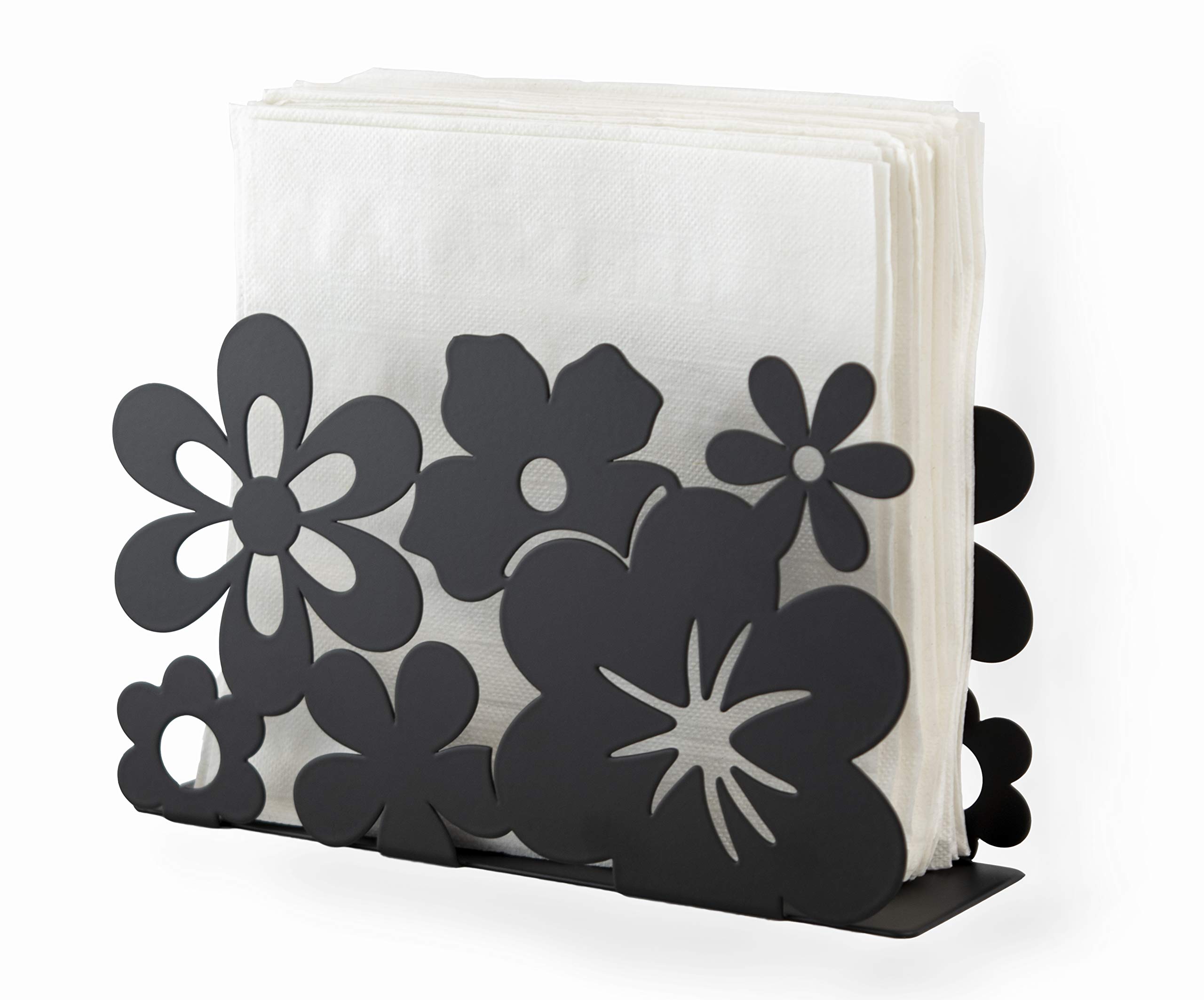 Mango Steam Tabletop Napkin/Tissue & Letter Holder for Home, Kitchen, Restaurants (Flower/Aloha, Black)