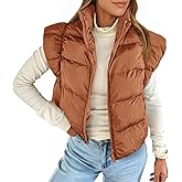 Tankaneo Womens Cropped Puffer Vest Cap Sleeve Zip Up Puffy Qulited Jacket Stand Collar Padded Gilet Coat Winter Outerwear