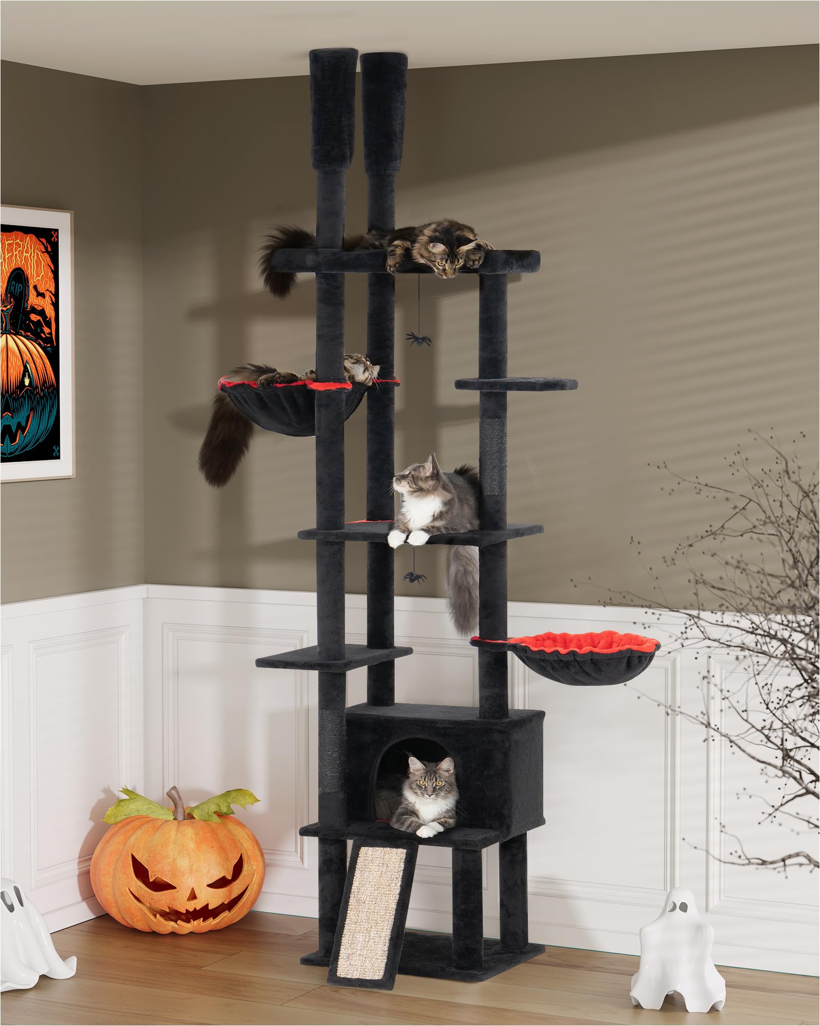Photo 1 of ***MINOR DAMAGED - SEE NOTES/PICTURES***
Aechonow Gothic Floor to Ceiling Cat Tree for Large Cats, Large Perch Beds, Adjustable Halloween Tower [86''-108''=220-274CM], Corner Climbing Tree, Cozy Condo for Indoor Cats (Goth Black)