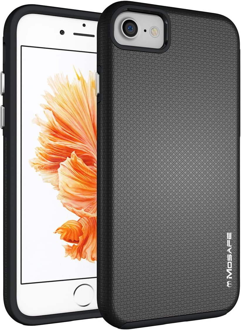 iPhone 7 Case,Mosafe Heavy Duty Dual Layer Hybrid Shockproof Skin with Textured Pattern Grip Hard Protective Case Cover for Apple iPhone 7 (Black)