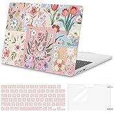 MOSISO Compatible with MacBook Air 13 inch Case 2026 2026 2025 2024-2022 M4 A3240 M3 A3113 M2 A2681, Spliced Flowers Plastic Hard Shell&Keyboard Cover&Screen Film for MacBook Air 13.6 inch Case, Pink