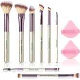 8 Pcs Makeup Brush Set, Premium Synthetic Makeup Brushes with 2 Puffs | High-Density,Synthetic Bristles,Wooden Handle,Sponges,100% Vegan,Multifunctional, For Beginners, Gifts For Women