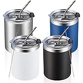 MEWAY 12 oz Lowball, Tumbler Stainless Steel Double Wall Vacuum Insulated Mug with Straw and Lid, Cleaning Brush ，Durable Powder Coated Insulated Coffee Cup for Cold & Hot Drinks (MIX,4 pack)