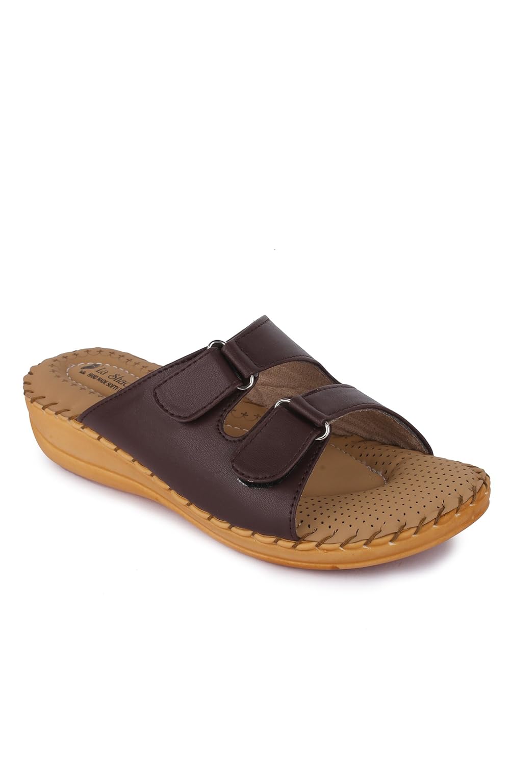 la shades, v-1 dark brown velcro design doctor sole orthopedic comfortable slippers for women