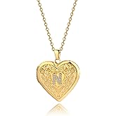 Badu Gold Initial A-Z Necklace for Women Heart Photo Lockets that Hold Picture Love Image Cubic Zirconia Necklace