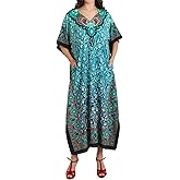 Miss Lavish London Long Kaftan Dress Women, Flowy Resort Wear, Maxi Plus Size Swim Coverup, Lightweight Summer Long Kaftan