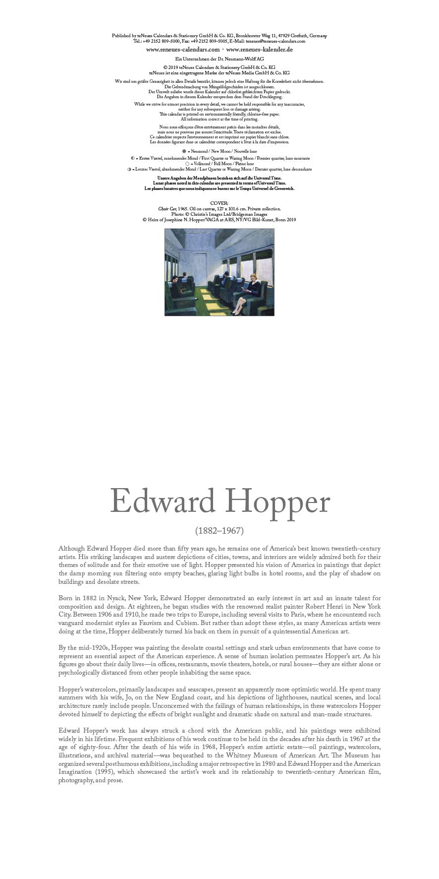 Hopper 2020 Broschurenkalender Wandkalender Kunstkalender 30x30cm Amazon De Bucher