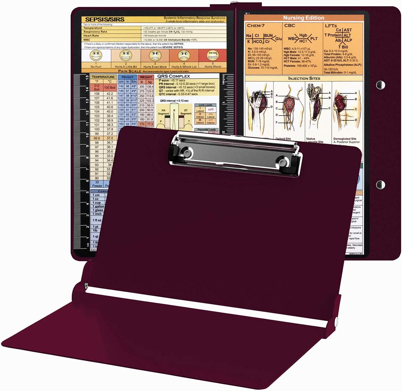 Nursing Clipboard, Lightweight Aluminum Nursing Edition Clipboard with Storage, Foldable Nurse Clipboard Suitable for Healthcare Workers or Medical Students(Wine)