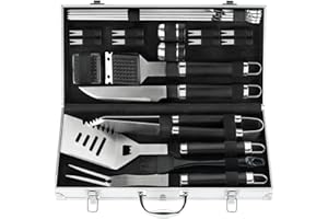POLIGO 22PCS Heavy Duty BBQ Grill Accessories Set, Non-Slip Grill Tools for Outdoor Grill Set Thicker Stainless Steel Grill Utensils Set, Deluxe Grilling Tools Set in Aluminum Case Ideal Gifts for Men