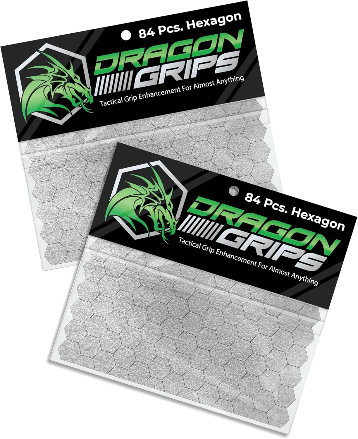 Dragon Grips Clear Rubber Grip Tape - 84 Precut Hex Griptape Stickers (Pack of 2), Non-Slip Adhesive for Cell Phones, Controllers, Guns, and Mouse Grip Tape, Rubberized Durable Texture, Made in USA