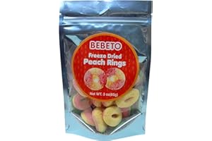 Bebeto 3 oz Premium Freeze Dried Peach Rings - Freeze Dried Candy - Sweet Treat - Fat-Free & Cholesterol-Free - Halal - BY KERVAN