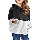 Haloumoning Girls Fuzzy Fleece Pullover Hoodies Sweatshirt Casual Loose Outwear Coat with Pockets 4-15 Years